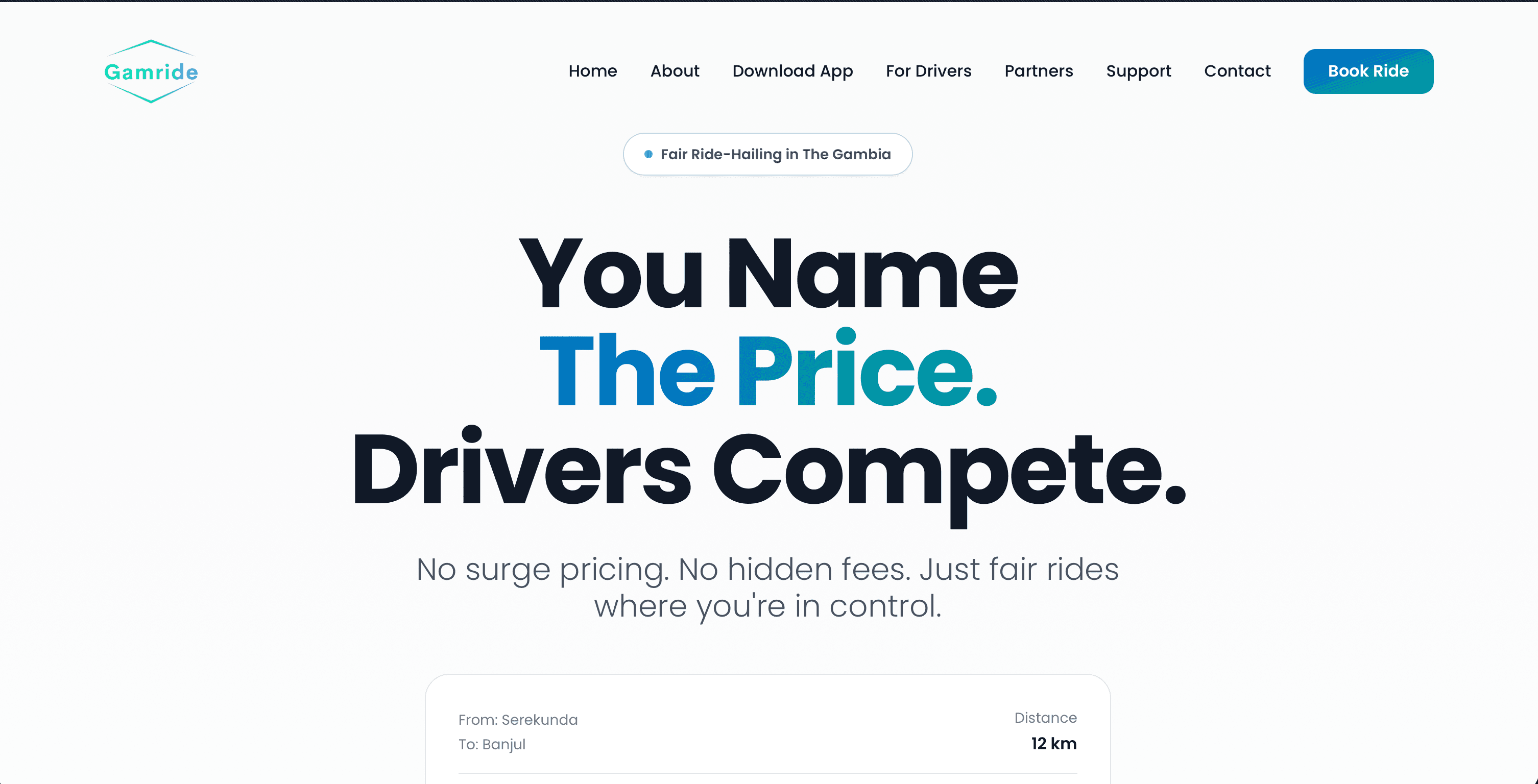 Gamride product interface